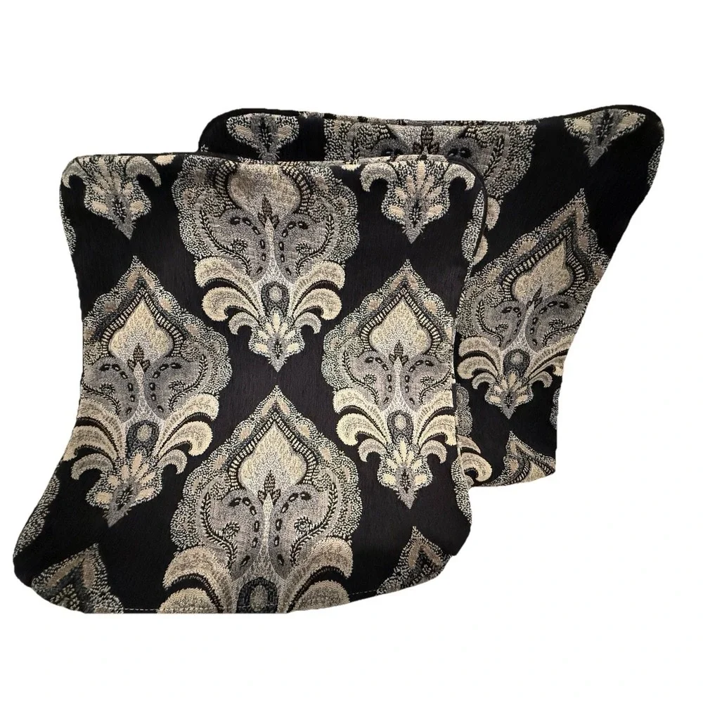 2 Of  Black Design Throw Pillow‎ Cases Pair Zipper ~19